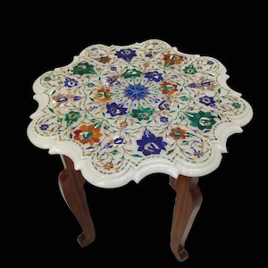 White Marble Inlay Table Top Living Room Decorative Furniture Coffee & End Tables