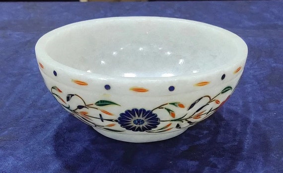 Hand Carved Marble Bowl Lotus Design Hand Carved Marble Bowl Lotus Design