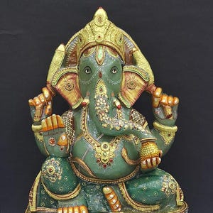 Home Decor Jade Ganesha Statue, Lord Ganesha Idol In Green Jade, Natural Green Jade Gemstone Statue, Gemstone Ganesha Figurine,Handmade Idol