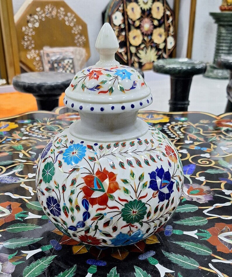 インド工芸品　大理石天然石象嵌細工 InDream 大理石象嵌細工 90×90mm 八角形プレート クリスマス ギフト
