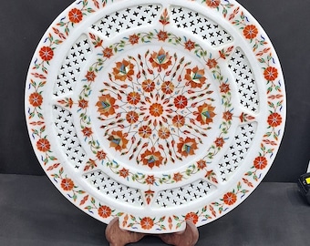 Placa de arte de celosía con incrustaciones de mármol, tablero de mesa con incrustaciones de mármol, arte Pietra Dura, placa decorativa de mármol con filigrana floral, decoración del hogar de la India