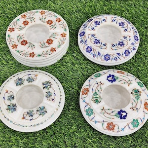 Marble Inlay Ashtray Pietra Dura Semi Precious Stone Handmade Art Craft 6 inches