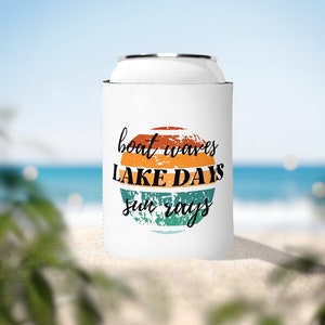 Lake Days Can Cooler, Beer Can Cooler, Boat Waves Lake Days Sun Rays Can Cooler, Beer Lover Gift, Camping Can Cooler, Boss Leaving Gift