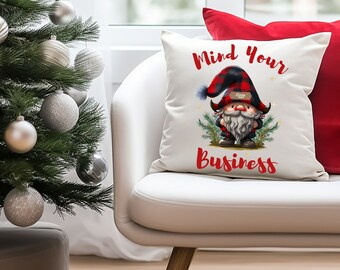 Almohada navideña "Cuida tus asuntos de gnomos", decoración navideña de gnomos