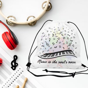 Music Drawstring Bag, Musician Bag, Music Teacher Gift, Overnight Bag, Kids Weekend Bag, Piano Teacher Gift, Music Lover Drawstring Bag Gift