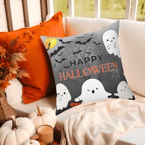 Happy Halloween Pillow, Ghost Pillow Holiday Decor Gift, Halloween Bats Pillow, Cute Throw Pillows For Halloween, Holiday Entryway Decor