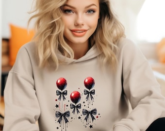 IT Balloons Horror Hoodie | Horror Movie Inspired Halloween Hoodie | Spooky Graphic Sweatshirt | Cozy Halloween Gift for Horror Fans