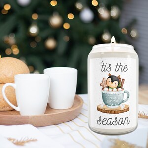 Tis The Season Soy Scented Candle, Christmas Penguin Hot Cocoa Candle Decor, Christmas Holiday Party Gift, Winter Candle Home Decor Gift