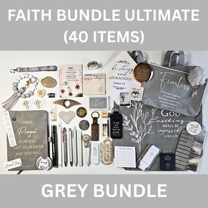 Faith Bundles, Bible Study Journal Kit, Mystery Bookish Bundle (40 Items), Christian Gift Box For Women, Christian Care Package Shades of Grey