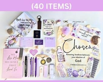 Faith Bundles, Bible Study Journal Kit, Mystery Bookish Bundle (40 Items), Christian Gift Box For Women, Christian Care Package