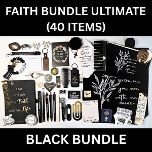 Faith Bundles, Bible Study Journal Kit, Mystery Bookish Bundle (40 Items), Christian Gift Box For Women, Christian Care Package Shades of Black