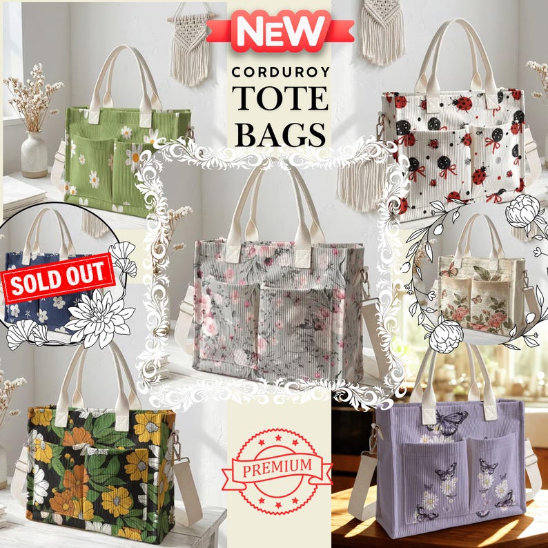 Faith Bundle Premium Corduroy Tote Bags great for carrying all your bible study supplies and accessories.
