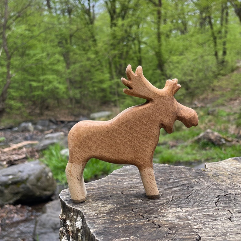 Wooden Moose Toy Waldorf Toy Handmade Wooden Toy Organic Kids Toy Gift for Christmas Wooden Autumn Decor Forest Animal Toy image 7