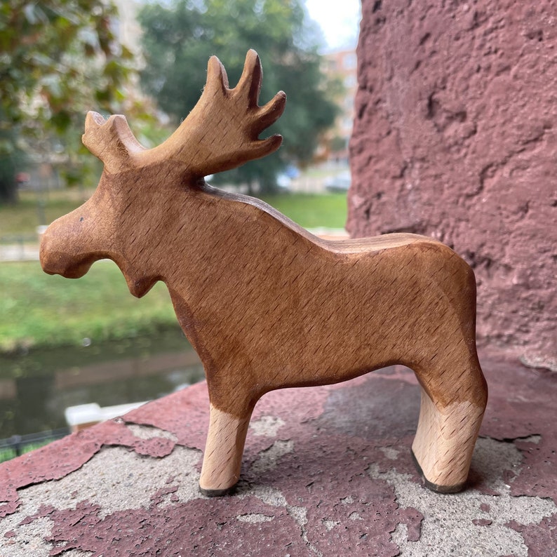 Wooden Moose Toy Waldorf Toy Handmade Wooden Toy Organic Kids Toy Gift for Christmas Wooden Autumn Decor Forest Animal Toy image 10