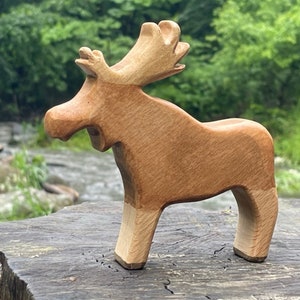 Wooden Moose Toy Waldorf Toy Handmade Wooden Toy Organic Kids Toy Gift for Christmas Wooden Autumn Decor Forest Animal Toy image 1