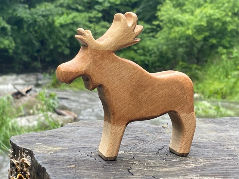 Wooden Moose Toy Waldorf Toy Handmade Wooden Toy Organic Kids Toy Gift for Christmas Wooden Autumn Decor Forest Animal Toy image 1