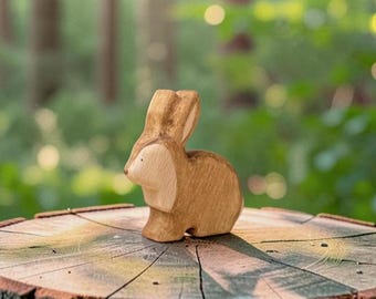 Handmade Wooden Rabbit Toy | Natural Montessori Waldorf Animal Figurine