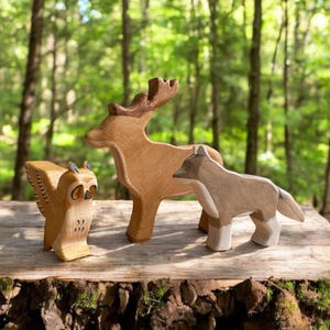 Wooden Forest Animals Toy Set | Waldorf Toy Deer | Handmade Montessori Toy | Organic Kids Toys | Gift for Christmas |Wooden Animal
