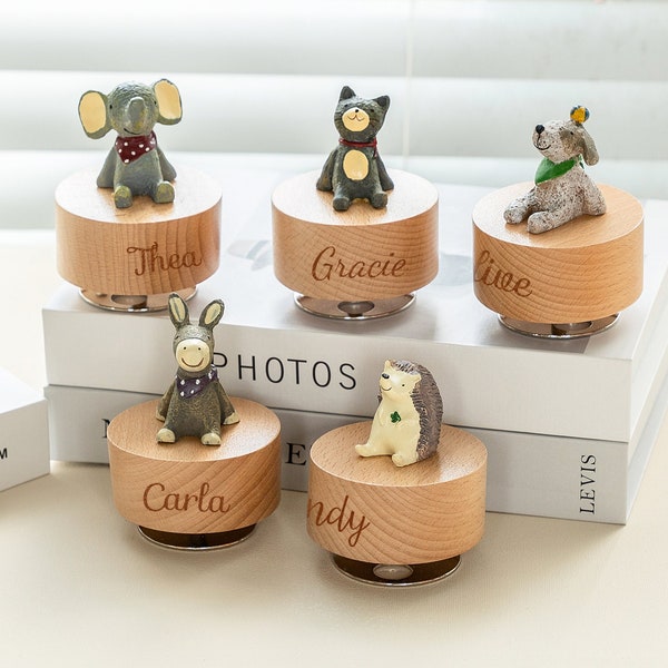 Custom Animal Music Box, Personalized Musical Box, Baby Shower Gift,Engraved Wooden Music Box, Birthday Gift For Baby, Christmas Gift