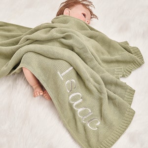 Custom Baby Blanket, Stroller Blanket, Embroidered Name, Newborn Baby Gift, Soft Cotton Knit Blanket, Personalized Name Blanket, Baby Gift