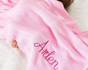 Baby Blanket, Newborn Baby gift, Personalized Name Embroidered Blanket, Soft Cotton Knit Blanket, Baby Shower Gift, Custom Stroller Blanket