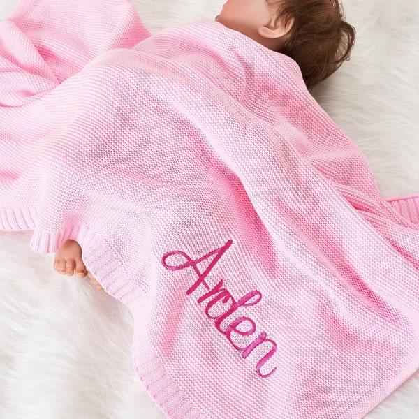Baby-Decke, Neugeborenen Baby Geschenk, personalisierte Name bestickt Decke, weiche Baumwolle stricken Decke, Baby-Dusche-Geschenk, benutzerdefinierte Kinderwagen Decke