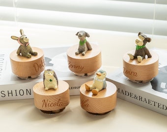 Personalisierte gravierte Holz-Spieluhr, Souvenir-Geschenk, individuelle Spieluhr, Kaninchen-Affe-Tier-Spieluhr, Kindergeschenk - Raumdekoration