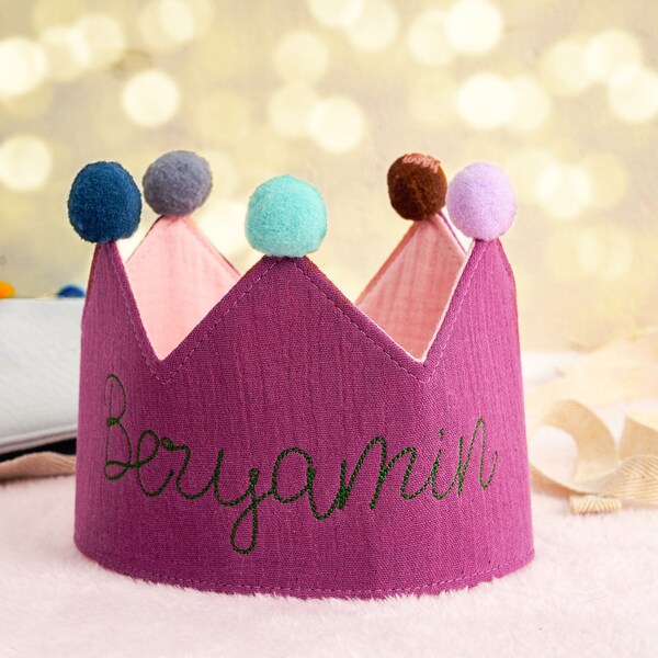 Hand Embroidered Crown, Name Crown, Birthday Party Gifts, Kids Birthday Crown, Personalized Gifts, Keepsake for First Birthday, Baby Crown