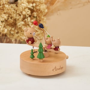 Personalisierte handgefertigte Spieluhr aus Holz, Musikkarussell, Ballerina-Karussell aus Holz, Andenken, Geschenk für Kinder Bild 4