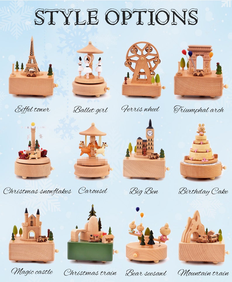 Personalisierte handgefertigte Spieluhr aus Holz, Musikkarussell, Ballerina-Karussell aus Holz, Andenken, Geschenk für Kinder Bild 2