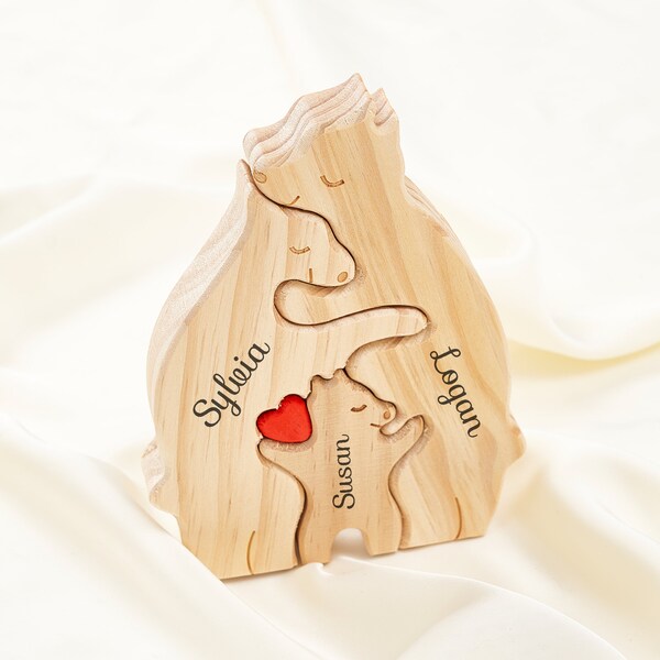 Personalized Wooden Bear Puzzle, Family Puzzle Gift, DIY Wooden Puzzle, Engraved Name Bear Puzzle, Kids Gift, Family Keepsake Gifts