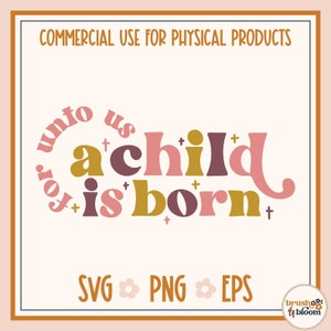 Para nosotros nace un niño SVG - Navidad cristiana SVG - Navidad retro SVG - Navidad cristiana retro Png - Versículo bíblico Navidad Svg