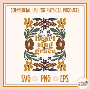 Stem mijn hart af om te zingen dat ze Grace SVG - Retro Hymn SVG - Retro Christian SVG - Come Thou Fount Svg