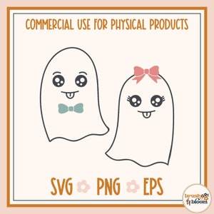 His and Her Ghost PNG - Girl and Boy Ghost PNG - Retro Cute Ghost Svg - Spooky Season Svg - Cute Halloween Svg - Retro Cute Fall Svg