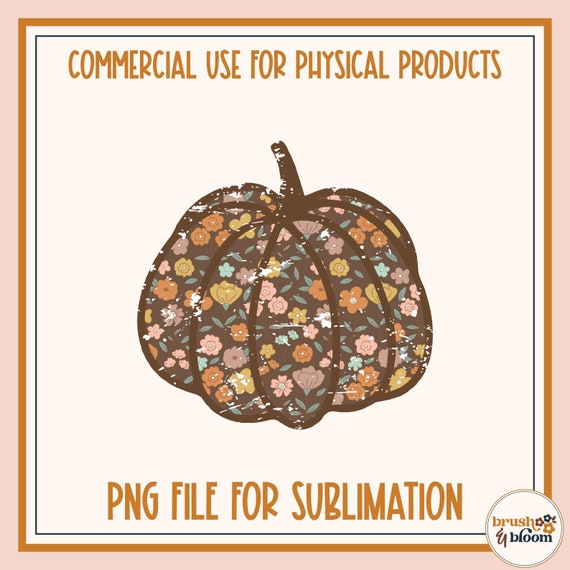 Retro Fall Floral Pumpkin PNG - Fall Pumpkin Sublimation - Floral Thanksgiving Png - Halloween Floral Png - Retro Fall Png - Retro Autumn