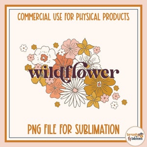 Flores silvestres retro PNG - Ramo de flores silvestres Png - Groovy Retro Flower PNG - Camisa hippie Png - Sublimación floral hippie - Sublimación de flores