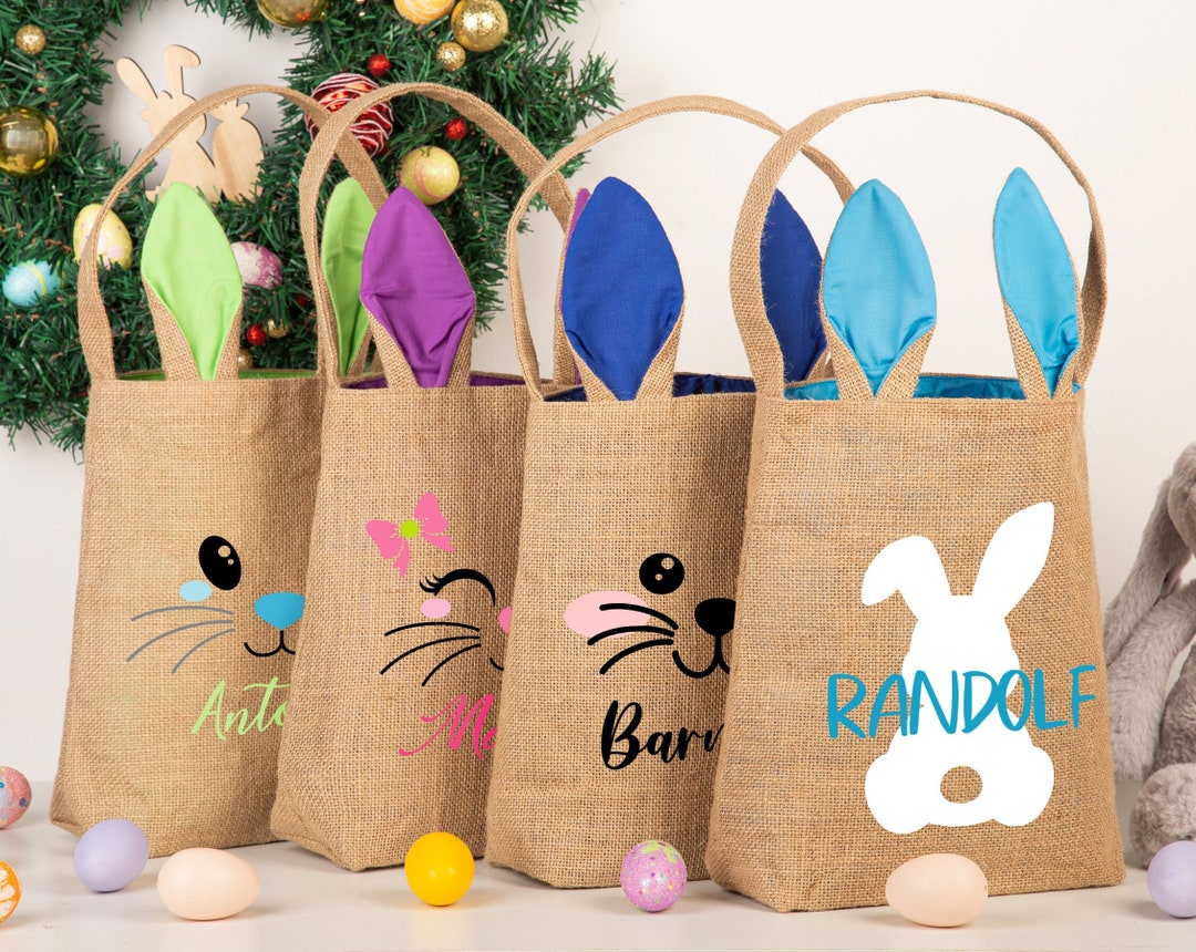 Burlap Easter Basket With Name Personalized Bunny Easter Etsy