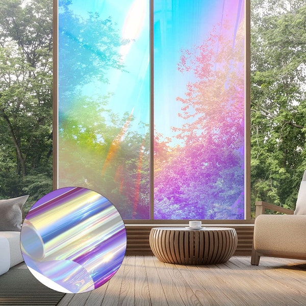 Holographische Fensterfolie, 3D Glas Aufkleber, Selbstklebende Regenbogenfolie, Dekorativer Glasaufkleber, Statisches Buntglas, Sonnenschutzfolie