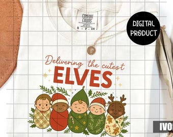 Travail et accouchement infirmière Noël PNG, L & D infirmière vacances Clipart, conception drôle de Noël médical, sublimation PNG, fichier en téléchargement numérique