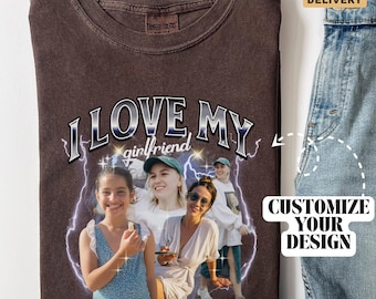 Custom Girlfriend Bootleg Shirt, I Love My Girlfriend Custom Collage Shirt, Gepersonaliseerde Bootleg Rap Foto Shirt, Valentijnsdagcadeaus, B249