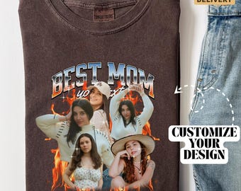 Benutzerdefinierte beste Mama Bootleg Shirt, personalisiertes Geschenk für Mama, personalisiertes Foto Shirt, Vintage Mama Geschenk von Kindern, individuelles Foto Shirt, B244