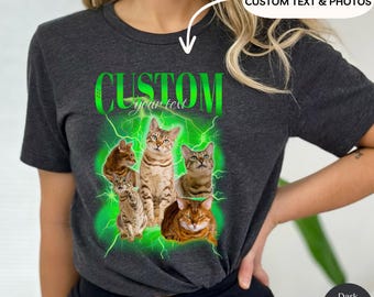 Custom Cat Vintage Shirt, Custom Cat Graphic Unisex T-Shirts, Dog Personalized Bootleg Retro 90's Tee Gift For Her, Pet Owners Shirts, N012