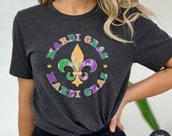 Mardi Gras Fleur Shirt, Mardi Gras Crown Shirt, Louisiana Mardi Gras Shirt, Orleans Tee, Fleur De Lis T-Shirt, Mardi Gras Parade Shirt, N062