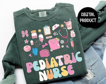 Pediatric Nurse PNG Cute Medical Icons Clipart, 300 DPI Sublimation, Pastel Nurse Life, Peds RN Digital Download, Print Ready