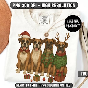 Boxer Christmas Dog PNG, Holiday Dog Mom Design, Dog Lover Gift Clipart, New Year Boxer Dog Sublimation, Instant Download Dog Lover