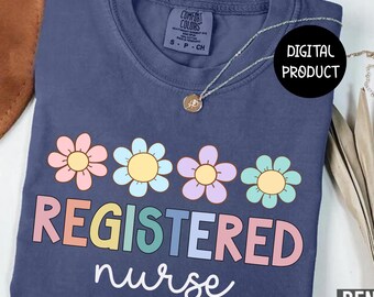 Geregistreerde verpleegkundige PNG, bloemdessin, RN shirt clipart, medisch ontwerp, verpleegkundige minimalistische PNG, transparante achtergrond, digitale download