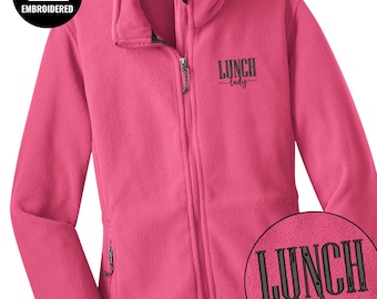 Embroidered Lunch Lady Full Zip Women Jacket, Z068