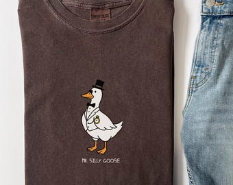 Comfort Colors Mr and Mrs Silly Goose シャツ、キュートな新婚夫婦、カップルお揃いシャツ、新郎と新婦への結婚祝い、B269
