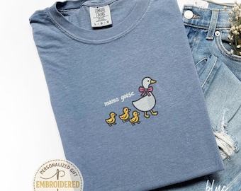 Embroidered Custom Mama Goose Shirt, Silly Goose Shirt, Cute Mom Shirt, Baby Shower Gift, Pregnancy Reveal Gift, Mothers Day Gift Tee, E011