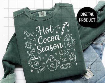 Hot Cocoa Season PNG, Christmas Mug Sublimation, Gingerbread Cookie & Candy Cane Clipart, Winter Hot Chocolate Download